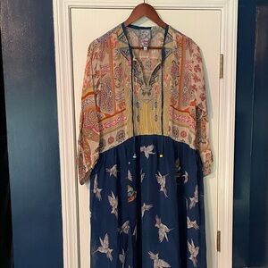 Johnny Was Multicolor Paisley & Navy Maxi Dress